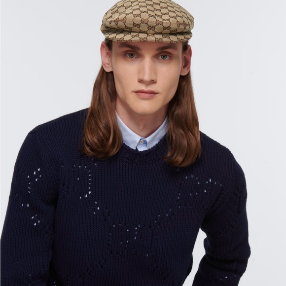 Brand New Gucci Original GG Canvas Flat Cap Beige Dark Brown Unisex US SIZE : S - Picture 2 of 2